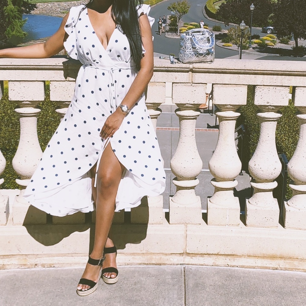 White Polka Dot Wrap Dress